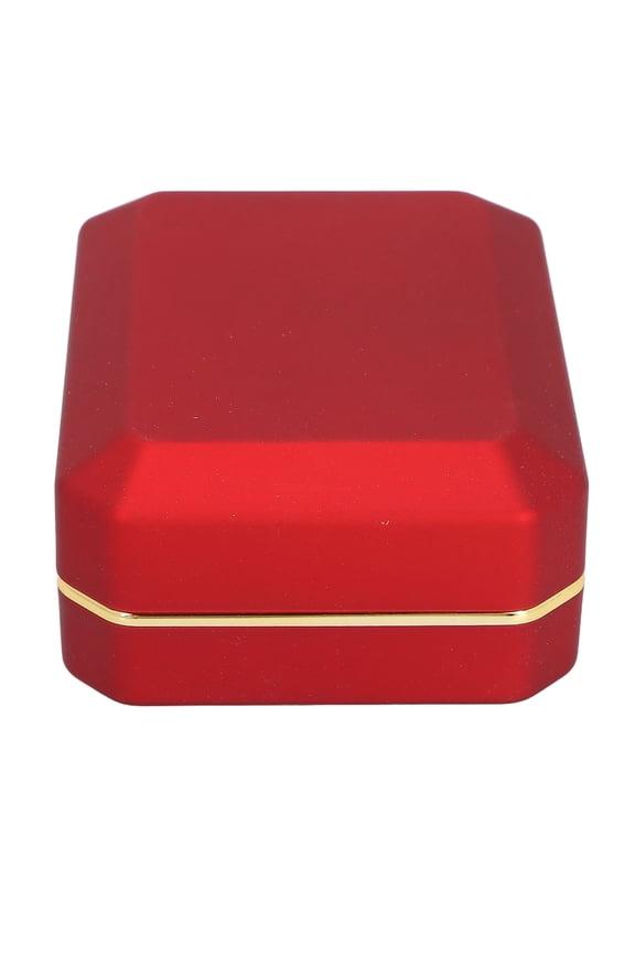 LED Jewelry Display Box Lighted Flocking Ring Pendant Storage Case for Engagement Wedding Anniversary, Red Case (3.62 in / 92 mm)