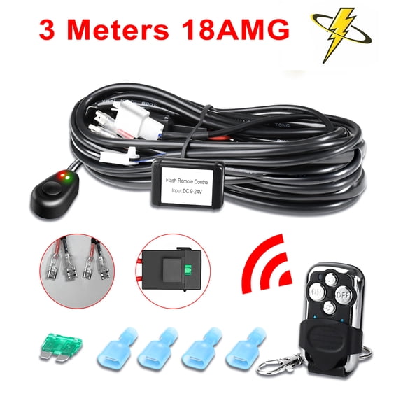 NFTIGB LED Light Bar Wiring Harness Kit with Wireless Remote Control, 18AWG Core Cable, Fit 2 Lights, 9.84 ft / 3 m length, Black