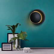 NFTIGB LED Wall Lamp 360 Degree Rotatable Round Crescent Night Light Modern Bedside Sconce for Living Room Bedroom Black Warm Light