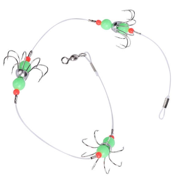 NFTIGB Luminous Squid String Hook Octopus Fishhook Barbed Night Fishing Tackles Accessories in Fluorescent Green, Perfect for Deep Sea and Night Catching (3.54 inches / 9 cm, 1.69 oz / 48 g)
