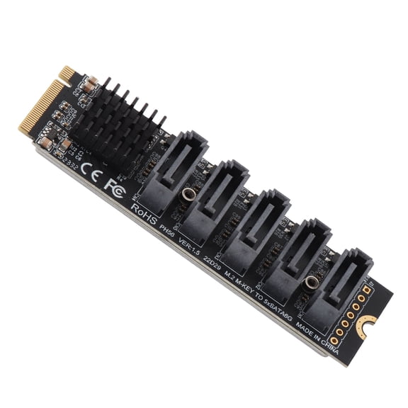 NFTIGB M.2 PCIE to SATA 6G 5-Port Hard Drive Expansion Adapter Card JMB585 Converter Support PM Function (5.51 in / 14 cm)