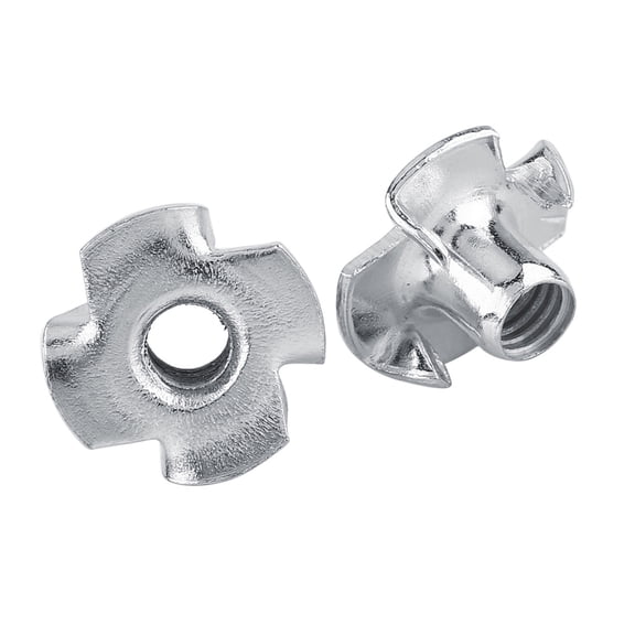 NFTIGB M4 Zinc Plated Carbon Steel Four Pronged T-Nuts, Woodworking Furniture Fastener Captive Tee Nut for Cabinets, Chairs and DIY Projects, Easy Installation Hardware, Silver, 50 Piece Pack
