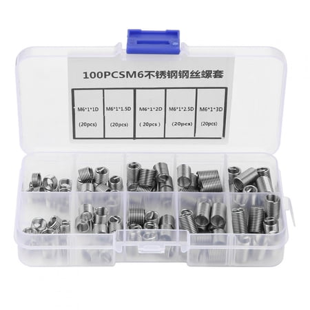 NFTIGB M6 Stainless Steel Coiled Wire Helical Screw Thread Inserts Set, 100pcs Heavy Duty Thread Repair Insert Kit (M6x1 Thread Size / 0.24 inches Internal Diameter) for Aluminum Magnesium Wood