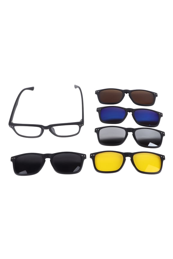 Magnetic Clip On Sunglasses UV Protection TR Rectangular Frame Night Driving Glasses 5 Clips, 7.87 inches / 20 cm