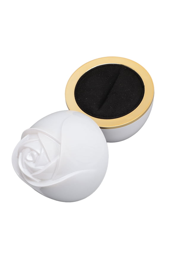 Magnetic Rose Shaped Ring Box White Velvet Display Case for Proposal Engagement Anniversary Birthday Gift