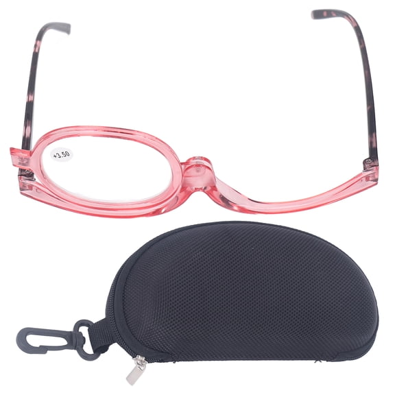 NFTIGB Magnifying Makeup Glasses Flip Down Scratch Resistant Lens Folding Cosmetic Reading Eyewear for Women Eye Vision Aid Daily Beauty Accessory Lightweight Transparent Pink Frame +3.50 Strength