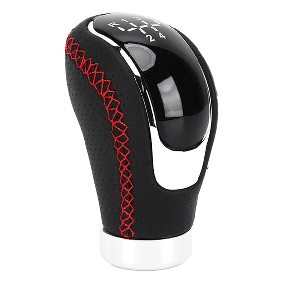 NFTIGB Manual Gear Shift Knob Shifter Head Universal Artificial Leather Red Stitching with Replaceable Paster Fit for Most Vehicles