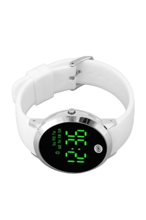 Men Digital Watch Round Color Screen Waterproof Backlit Ultra Thin Stylish Alarm Sports Watch Silver Shell White Belt Big Size 10 inches / 25.4 cm