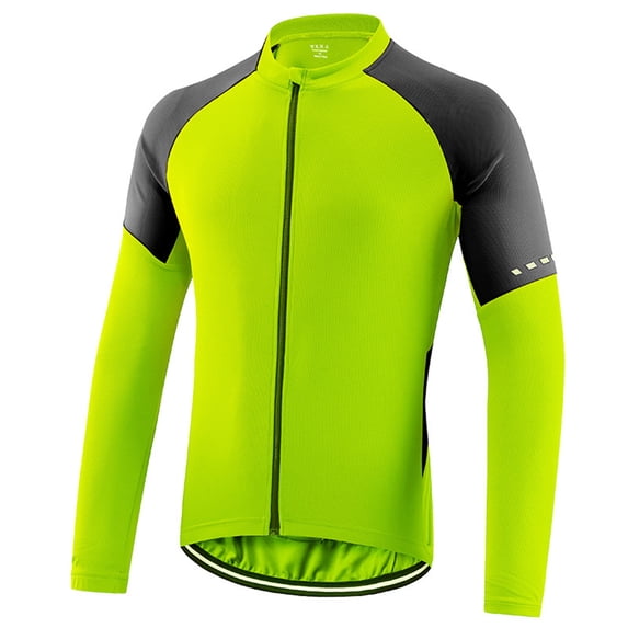 NFTIGB Men's Basic Riding Jerseys Full Zipper Long Sleeves Bike Shirt Reflective Strips Breathable Windbreaker Mountain Biking, Neon Green, Large (9.84 in / 25 cm)