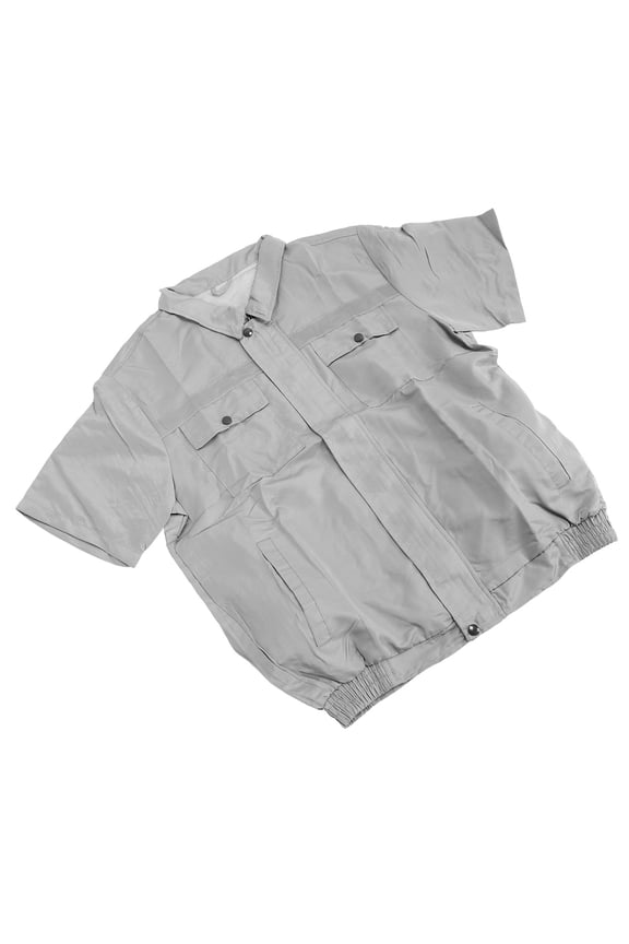 Men's Cooling Fan Jacket Short Sleeve Workwear with Reflective Stripe, 4-Speed Adjustable Air Conditioned Clothes for Outdoor Construction & Farming, Gray, Size XL