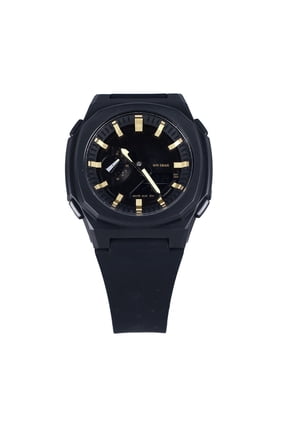 Men's Digital Waterproof Electronic Sport Watch with LED Display Black and Golden Silicone Strap Alarm Countdown Clock for Daily Running Commuting
