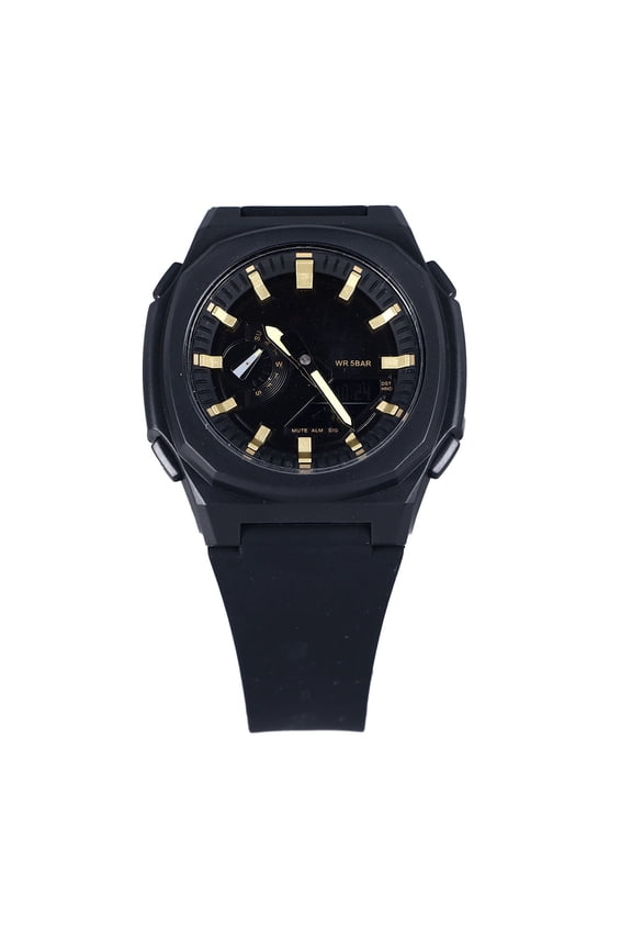 Men's Digital Waterproof Electronic Sport Watch with LED Display Black and Golden Silicone Strap Alarm Countdown Clock for Daily Running Commuting