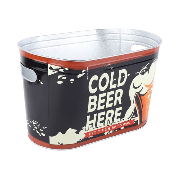 NFTIGB Metal Beer Bucket with Side Handle Stylish Rust Prevention Oval Large Capacity Champagne Ice Bucket for Bar Barbecues Cold Beer Here Small Type 13.38 in / 34 cm