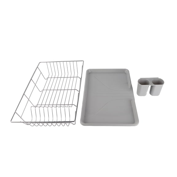 NFTIGB Metal Dish Storage Rack Drainer with Drip Tray, 1-Tier Kitchen Utensils Tableware Holder Drying Tray for Plates and Cups, Silver (18.9 inches / 48 cm)