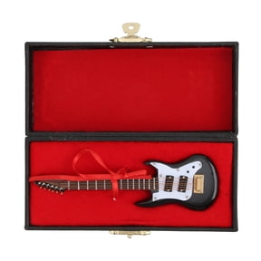 NFTIGB Mini Electric Guitar Model Ornament, Plastic and Wood Musical Instrument Desktop Figurine with Stand and Storage Box, Black, 5.91 inches / 15 cm