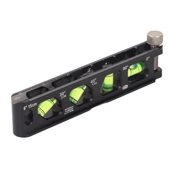 NFTIGB Mini Level Ruler with 4 Magnets and 4 Bubbles, Compact Magnetic Torpedo Level Tool for Pipe Measurement, 6 in / 15.2 cm Scale, Cast Aluminum, Black
