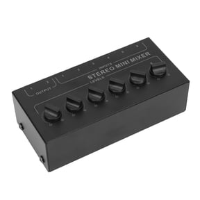 NFTIGB Mini Stereo Mixer 6 Channel Independent Volume Control Portable Passive Audio Mixer for PC CD Laptop Desktop Studio Recording, Ultra-Compact Low Noise Mixing Console Hub, Black