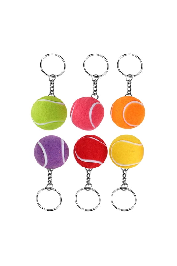 Mini Tennis Ball Keychain Multi Colors Keyring Pack, 6 Pieces, 1.6 inches / 4 cm