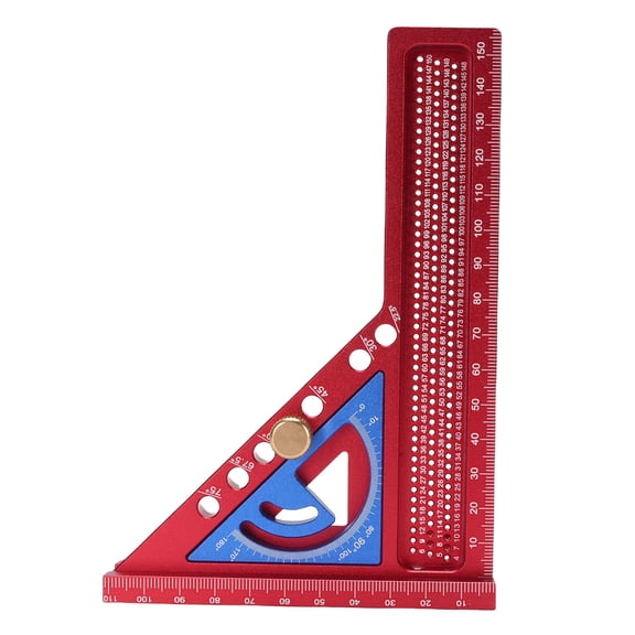 NFTIGB Multi Angle Measuring Ruler 0-180 Adjustable Aluminum Alloy Anodized Finish Measuring Miter Triangle Ruler Heavy Duty Layout Marking Gauge Tool for Carpenters Woodworking, Red and Blue