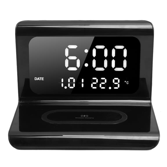 NFTIGB MultiFunctional Clock Electronic Calendar Phone Wireless Automatic Matching Charger Black, 3.9 inches / 100 mm