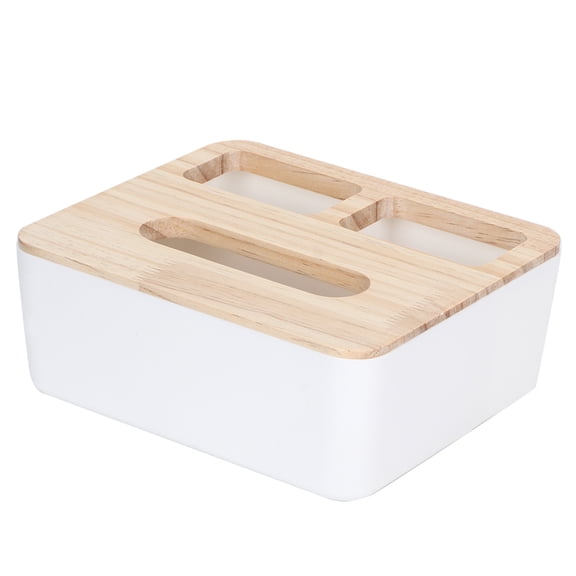 NFTIGB Multifunction Desktop Paper Storage Holder Tissue Box Case with Lid for Home Office Three Compartment Tissue Box Organizer 8.6 inches / 21.8 cm Length Wood and PP Material Desktop Storage