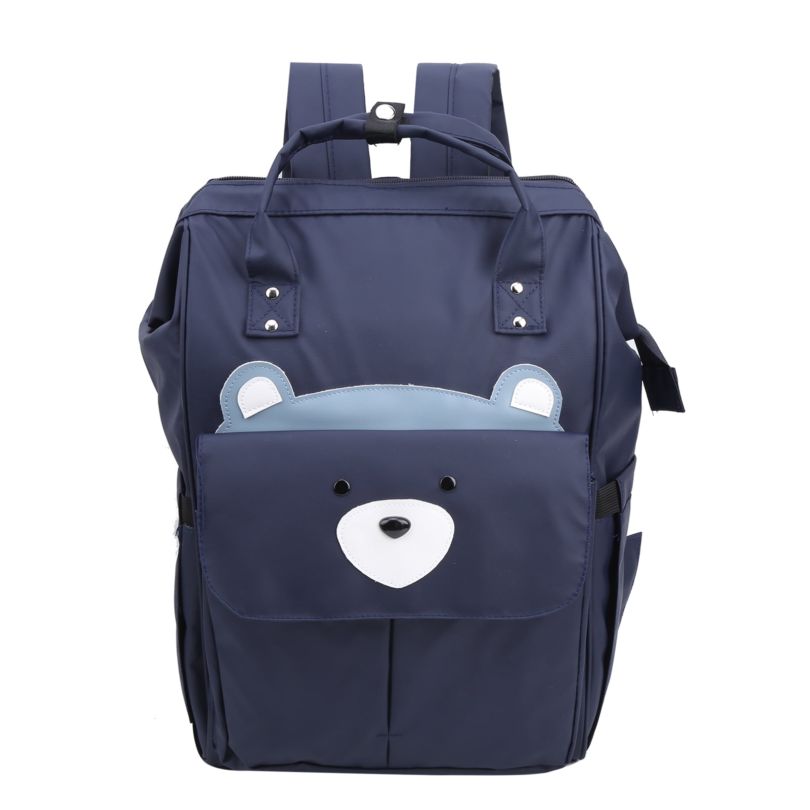 NFTIGB Multifunction Diaper Bag Backpack, High-Capacity Mother and Baby Bag with Handles, Water-Resistant Navy Blue Bear Pattern (16.54 inches / 42.0 cm)
