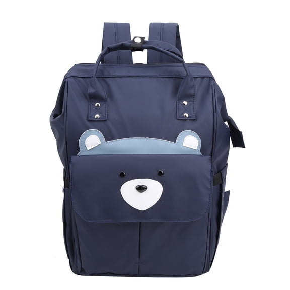 NFTIGB Multifunction Diaper Bag Backpack, High-Capacity Mother and Baby Bag with Handles, Water-Resistant Navy Blue Bear Pattern (16.54 inches / 42.0 cm)