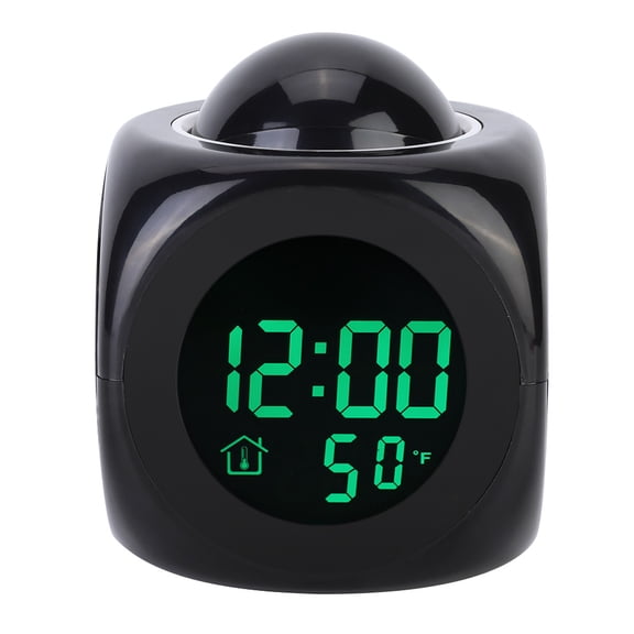NFTIGB Multifunctional Digital Projection Alarm Clock LCD Electronic Clock with Temperature Display Voice Telling Time Black
