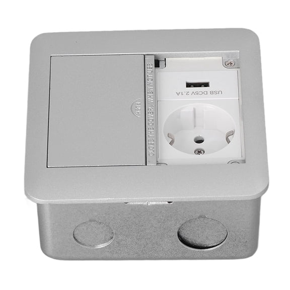 NFTIGB Multifunctional Embedded Floor Power Socket, Flame Retardant Waterproof Recessed Outlet, 250V 16A Dual Receptacles with Dual 5V 2.1A USB Ports, Dark Gray Finish, 5.51 inches / 14 cm