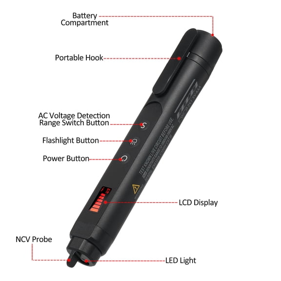 NFTIGB Non-Contact Voltage Tester AC Voltage Detector Pen Dual Range 12V-1000V Adjustable Sensitivity LCD Screen LED Flashlight Alarm Mode Live/Null Wire Judgment