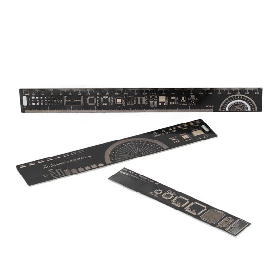 NFTIGB PCB Engineering Ruler Multi Functional 3 Sizes Standard Scale Measurement Tool for Electronic Engineers (5.9 / 7.8 / 9.8 Inches, 15 / 20 / 25 cm), Black Gold Plated Essential Stationery Pack