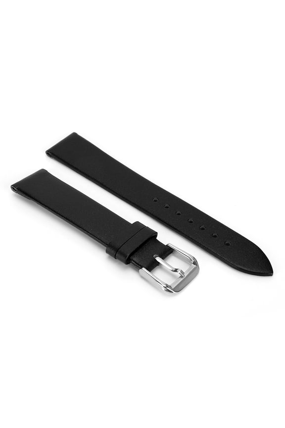 PU Leather Universal Unisex Pin Buckle Replacement Watch Band Strap, 19mm (0.75 inches / 1.9 cm), Ultra-Thin Plain Pattern, Black