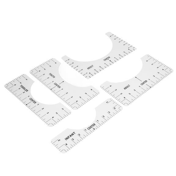 NFTIGB PVC T Shirt Ruler Guide Tool, Reusable Round Neck Alignment Ruler for Sewing and Centering, Clear Acrylic Style Craft Fabric Measure Ruler Set for Household Office Tailors (5 Inches / 12.7 cm)