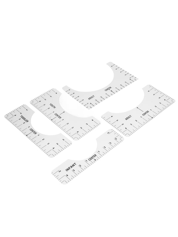 PVC T Shirt Ruler Guide Tool, Reusable Round Neck Alignment Ruler for Sewing and Centering, Clear Acrylic Style Craft Fabric Measure Ruler Set for Household Office Tailors (5 Inches / 12.7 cm)