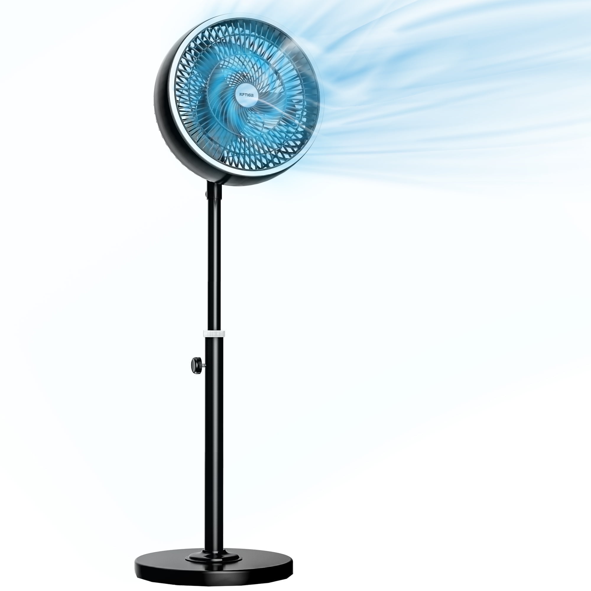 NFTIGB Pedestal Fans for Home, 3 Speeds, 90° Oscillating Fan Air Circulator for Bedroom, Strong Wind Standing Floor Fan, Black