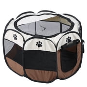 NFTIGB Pet Cat Dog Portable Foldable Cage Exercise & Play Tent Mesh Cover Indoor/Outdoor Use Coffee, Durable Octagon Playpen for All Animals, Water Resistant Soft-Sided, 28 Inches Large