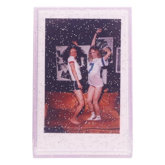 NFTIGB Photo Storage Box for 3 Inch Instant Camera Pictures, Purple Transparent Glitter PC Mini Holder Case with Hand Rope for Cards, 3.94 inches / 10 cm Length Office Desk Organizer