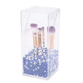 NFTIGB Plastic Dust-Proof Makeup Brush Storage Box Organizer with Flip Lid and Decorative Pearls, Clear
