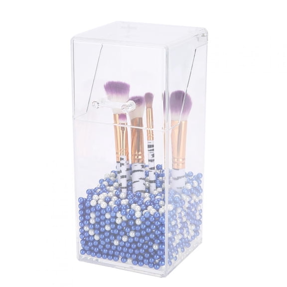 NFTIGB Plastic Dust-Proof Makeup Brush Storage Box Organizer with Flip Lid and Decorative Pearls, Clear
