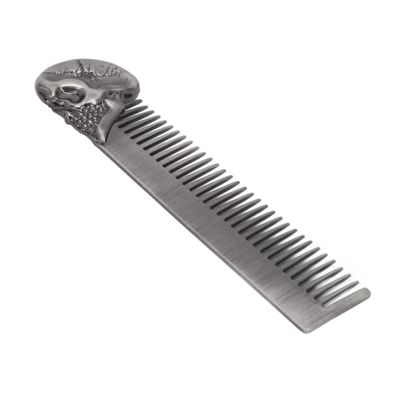 NFTIGB Pocket Beard Comb Zinc Alloy Skull Pattern Hair Styling Mustache Shaping Oil Hair Comb For Men, Travel Size Long Tooth Mustache Comb, Durable Metal Grooming Tool, Silver