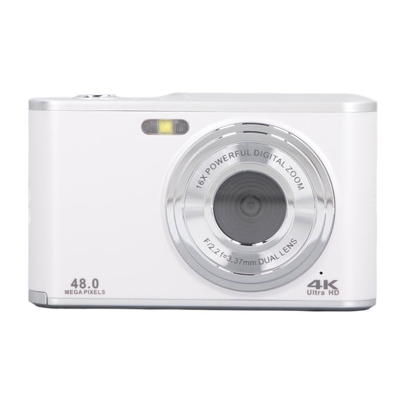 NFTIGB Pocket Camera 48MP 4K Ultra HD Dual Lens 16x Zoom Autofocus Compact Digital Camera with 2.4 Inch (6.1 cm) IPS Display Screen for Travel, White