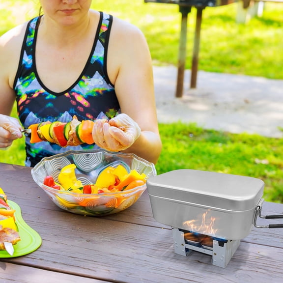 NFTIGB Portable Dual Fuel Camping Alcohol Stove Set Outdoor Foldable Stainless Steel Furnace with 2 Liquid Bottles for Backpacking Hiking Picnic Essential Cookware Gear
