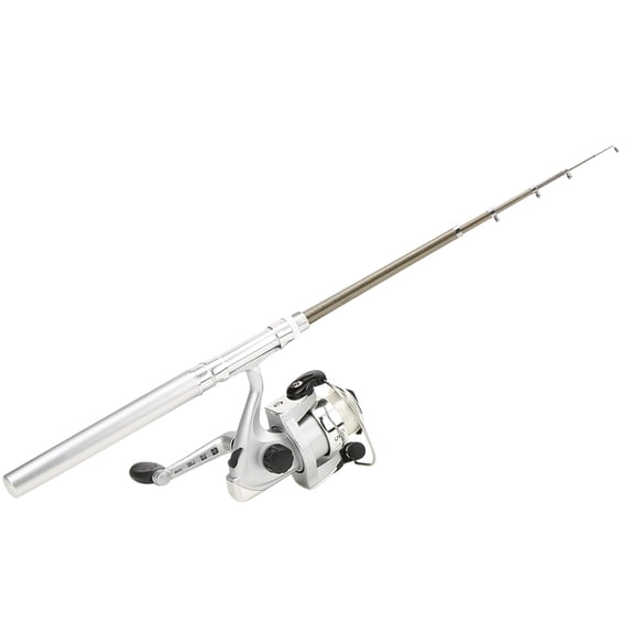 NFTIGB Portable Mini Lightweight Pen Shape Multifunction Pocket Fishing Pole Rod with Line Reel, Compact Telescopic Fishing Combo for Fresh and Saltwater (Silver, 10 inches / 25.4 cm)