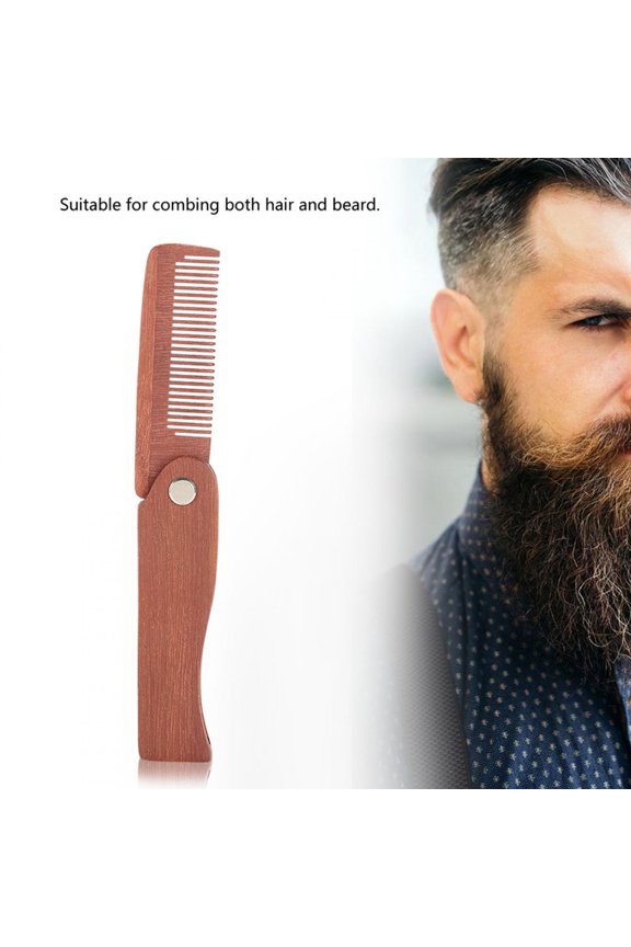 Portable Natural Wooden Beard Comb Folding Pocket Moustache Shaping Comb 4.1 inches / 10.5 cm