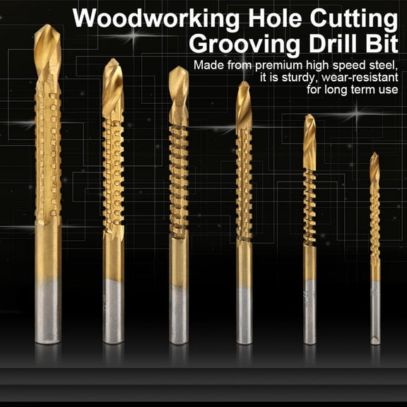 NFTIGB Premium 6Pcs HSS Titanium Coated Drill Bit Set for Woodworking, High Speed Steel Wood Aluminum Plastic Hole Grooving and Cutting Multi Tool Kit, 3mm-8mm Sizes Included
