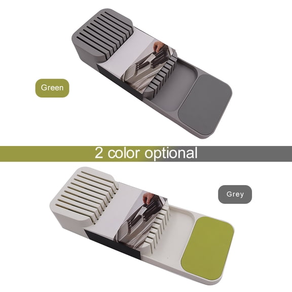 NFTIGB Premium In-Drawer Knife Block 2-Tier Kitchen Organizer Tray for Cutlery Storage Holder Grey (15.55 inches / 39.5 cm)