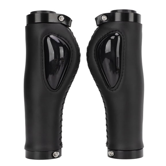 NFTIGB Premium Leather Bike Handle Grips with Bilateral Lock-On Design, Shock Absorption Anti-Slip Rubber Core for Mountain and Road Bicycles, Black Color, Length 7.09 inches / 18.0 cm, 1 Pair