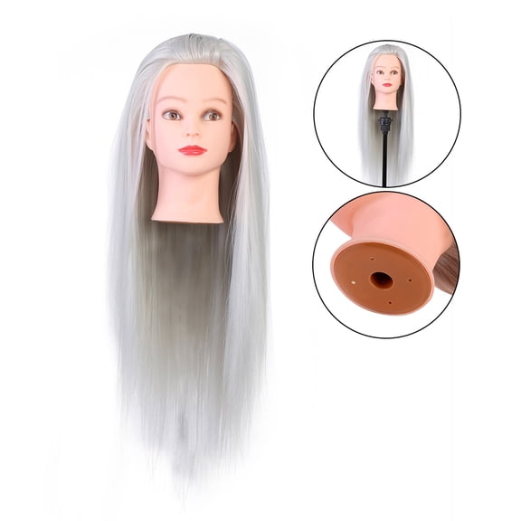NFTIGB Premium Salon Hair Cosmetology Training Head Practice Mannequin Doll Professional Hairdressing Practice Styling Modeling Tools with Synthetic High Temperature Fiber Hair 23.6 Inches Gray