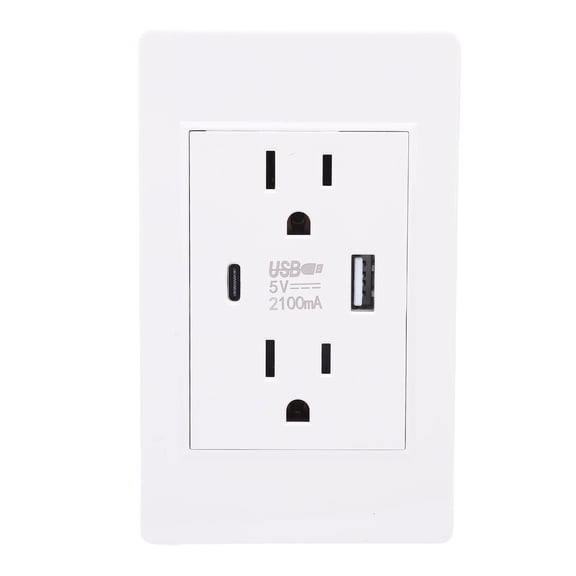 NFTIGB Premium USB Wall Outlet with Type C Port 15A PC Flame Retardant Duplex Electrical Wall Receptacle Outlet 110-240V for Home Office White 1-Pack (2.83 x 4.65 inches / 7.2 x 11.8 cm)