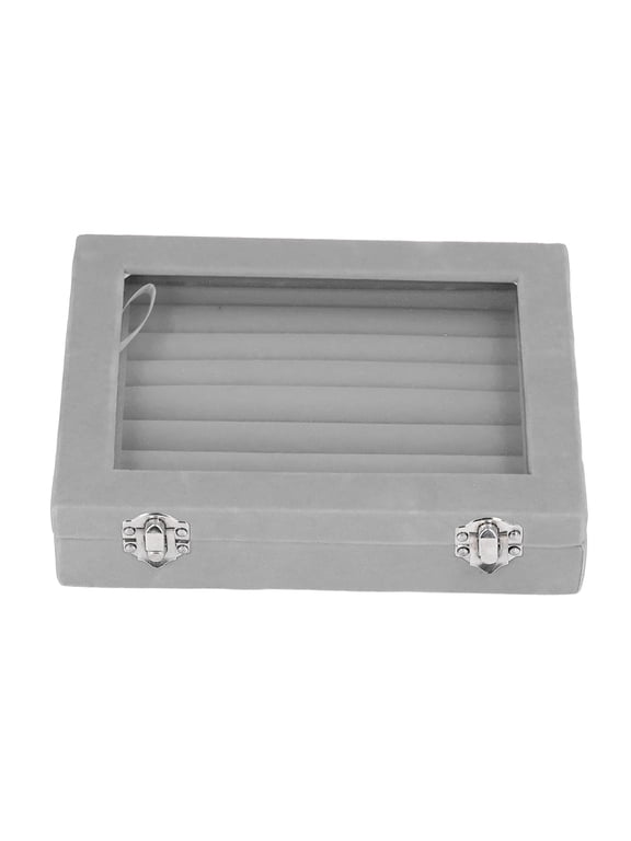 Premium Velvet Acrylic Jewelry Box Organizer, 7 Slots Clear Ring Display Case and Jewelry Storage Tray Box Holder for Earring Bracelet, Gray (8.27 x 6.30 x 2.36 inches / 21 x 16 x 6 cm)